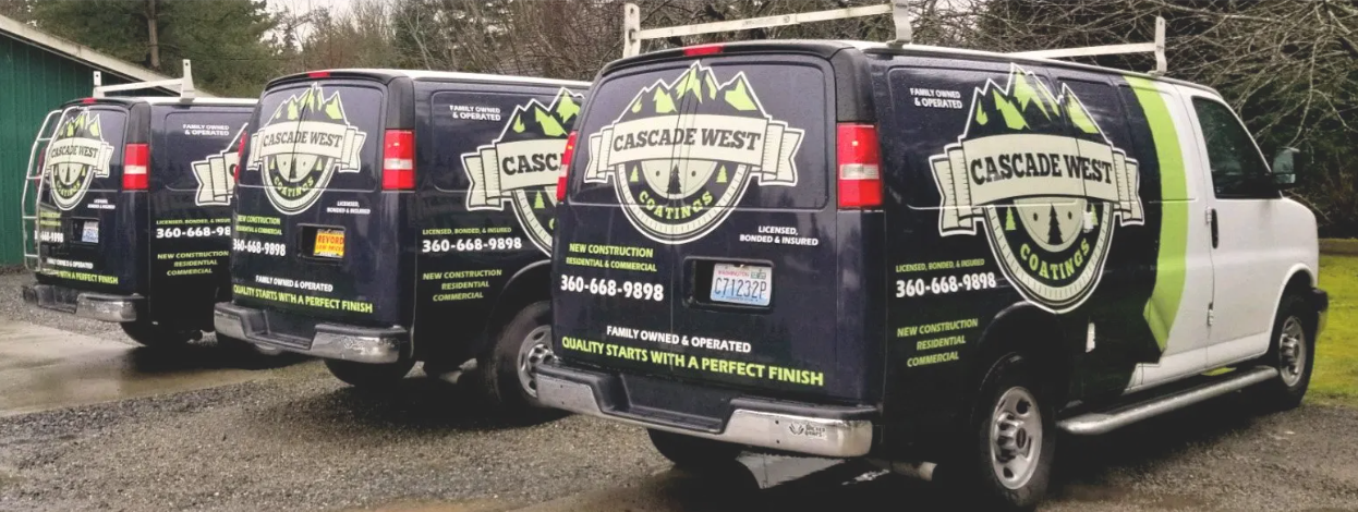 Cascade West Coatings company work vans.