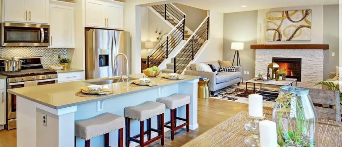 Kitchen with white cabinets.